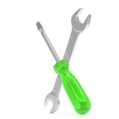 3D Illustration Wrench and screwdriver, service concept