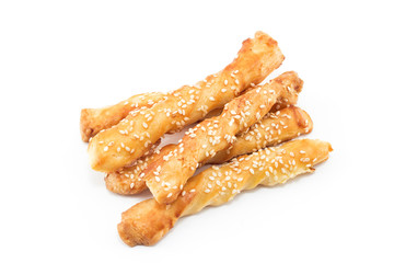 Salty Sticks With Sesame Isolated on White