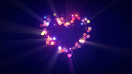 glowing colorful heart shape out of focus