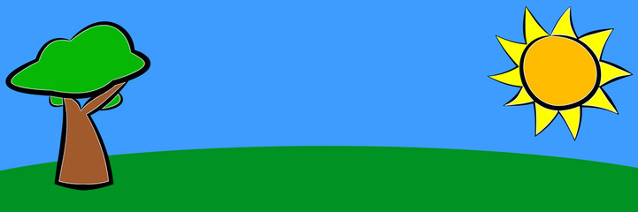 Panorama Background Sun and Tree in front of a blue Sky