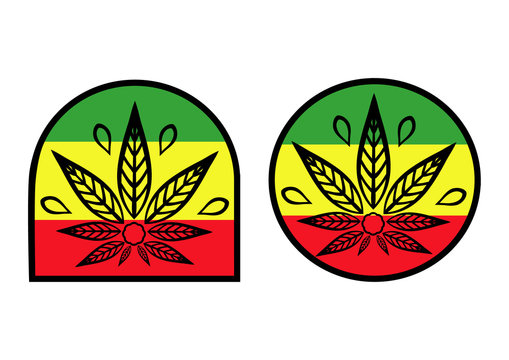 Cannabis logo. Hemp background simple icons on rastaman flag.