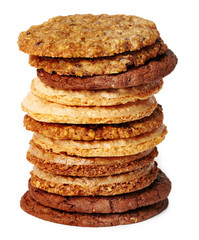 Various cookies stack on white