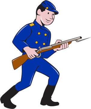 Union Army Soldier Bayonet Rifle Cartoon