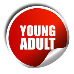 young adult, 3D rendering, a red shiny sticker