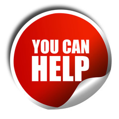 you can help, 3D rendering, a red shiny sticker