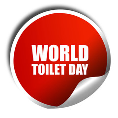 world toilet day, 3D rendering, a red shiny sticker