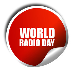 world radio day, 3D rendering, a red shiny sticker