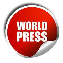 world press, 3D rendering, a red shiny sticker