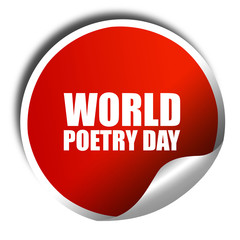 world poetry day, 3D rendering, a red shiny sticker