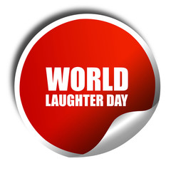 world laughter day, 3D rendering, a red shiny sticker