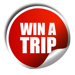win a trip, 3D rendering, a red shiny sticker