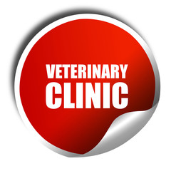 veterinary clinic, 3D rendering, a red shiny sticker