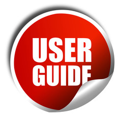 user guide, 3D rendering, a red shiny sticker