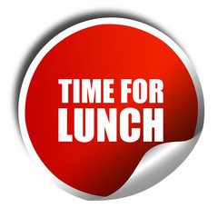 time for lunch, 3D rendering, a red shiny sticker
