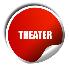 theater, 3D rendering, a red shiny sticker