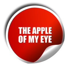 the apple of my eyes, 3D rendering, a red shiny sticker