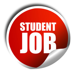 student job, 3D rendering, a red shiny sticker