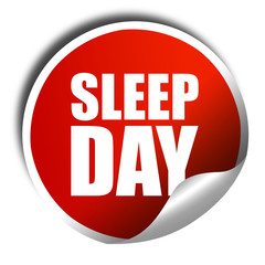 sleep day, 3D rendering, a red shiny sticker