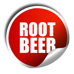 root beer, 3D rendering, a red shiny sticker