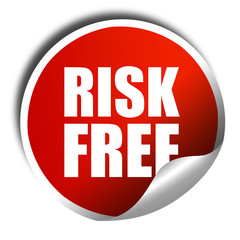 risk free, 3D rendering, a red shiny sticker