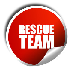 rescue team, 3D rendering, a red shiny sticker