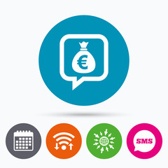 Money bag sign icon. Euro EUR currency.