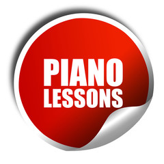 piano lessons, 3D rendering, a red shiny sticker