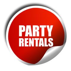 party rentals, 3D rendering, a red shiny sticker
