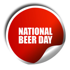 national beer day, 3D rendering, a red shiny sticker