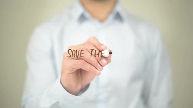 Save the Date, Man Writing on Transparent Screen