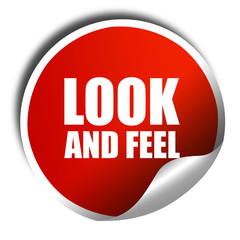 look and feel, 3D rendering, a red shiny sticker