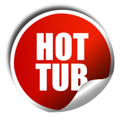 hot tub, 3D rendering, a red shiny sticker