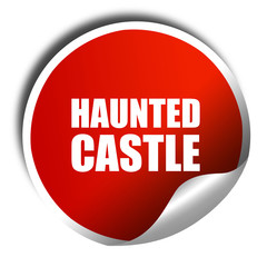haunted castle, 3D rendering, a red shiny sticker