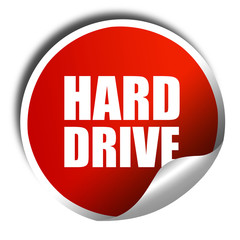 harddrive, 3D rendering, a red shiny sticker