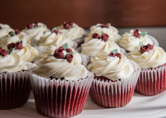 Red Velvet Cupakes with Rose Blossoms