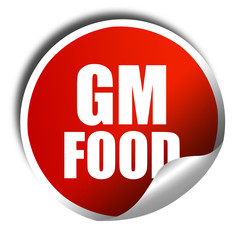 gm food, 3D rendering, a red shiny sticker