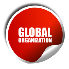 global organization, 3D rendering, a red shiny sticker