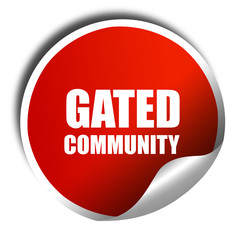 gated community, 3D rendering, a red shiny sticker