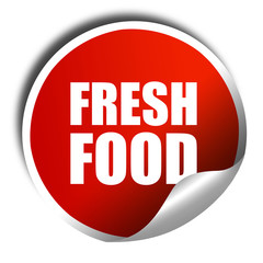 fresh food, 3D rendering, a red shiny sticker