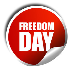 freedom day, 3D rendering, a red shiny sticker