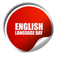 english language day, 3D rendering, a red shiny sticker