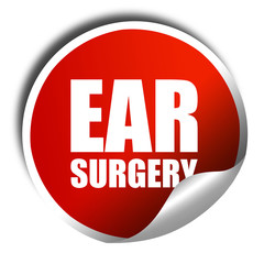 ear surgery, 3D rendering, a red shiny sticker