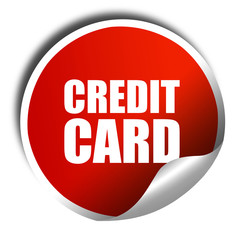 credit card, 3D rendering, a red shiny sticker