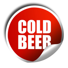 cold beer, 3D rendering, a red shiny sticker