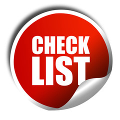checklist, 3D rendering, a red shiny sticker