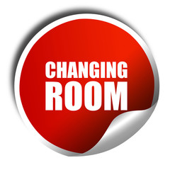changing room, 3D rendering, a red shiny sticker