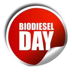 biodiesel day, 3D rendering, a red shiny sticker
