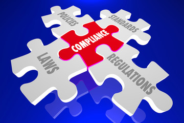 Fototapeta premium Compliance Laws Policies Regulations Puzzle Words 3d Illustratio