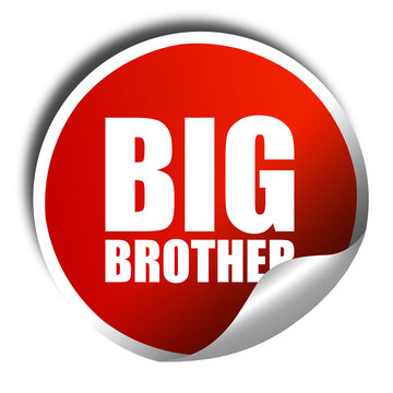 big brother, 3D rendering, a red shiny sticker