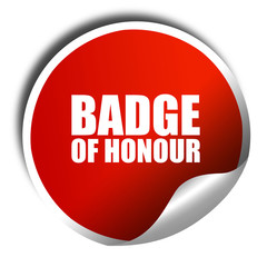 badge of honour, 3D rendering, a red shiny sticker
